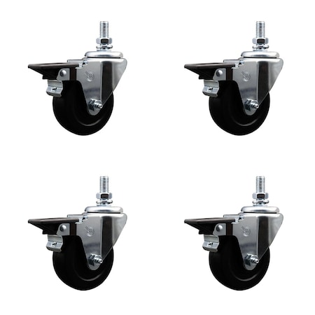 Service Caster 35 Inch Hard Rubber 12 Inch Threaded Stem Caster Set with Brake SCC-TS20S3514-HRS-PLB-121315-4